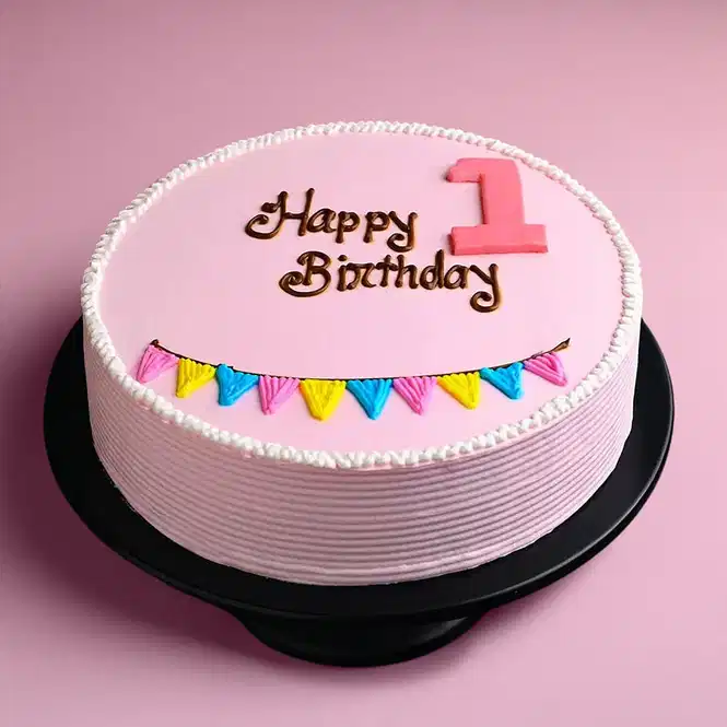 first-birthday-colourful-bunting-cake-bg-theme4294flav-AA_0 First Birthday Pastel Cake - Image 1