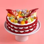 Fresh Fruits Topped Red Velvet Cake